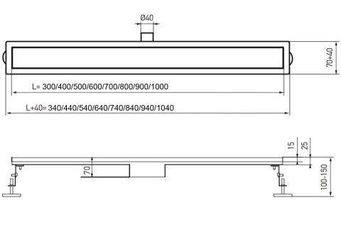 Sprchový žlab, FD30-70x800 | FD30-70×800